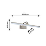 Moderner LED-Wandleuchter aus gebürstetem Metall in Silber mit Abmessungen 600x125x210 mm