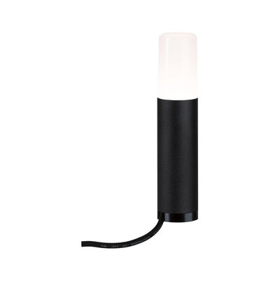 Black LED outdoor light with white diffuser and cable for garden lighting
