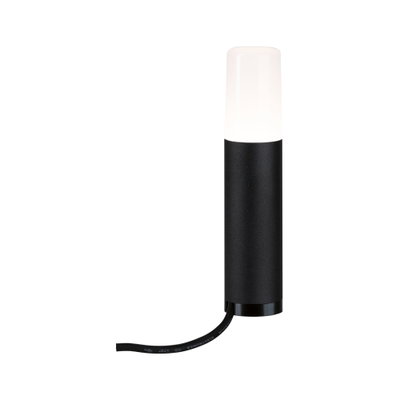 Sort LED-udendørslampe med hvid diffuser og kabel til havebelysning