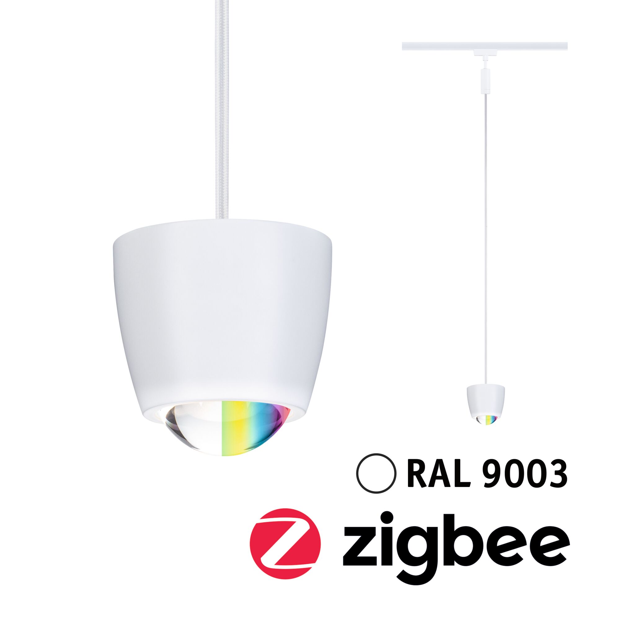 Weiße Pendelleuchte mit Glasprisma und Regenbogeneffekt, moderne LED-Hängeleuchte für Wohnräume