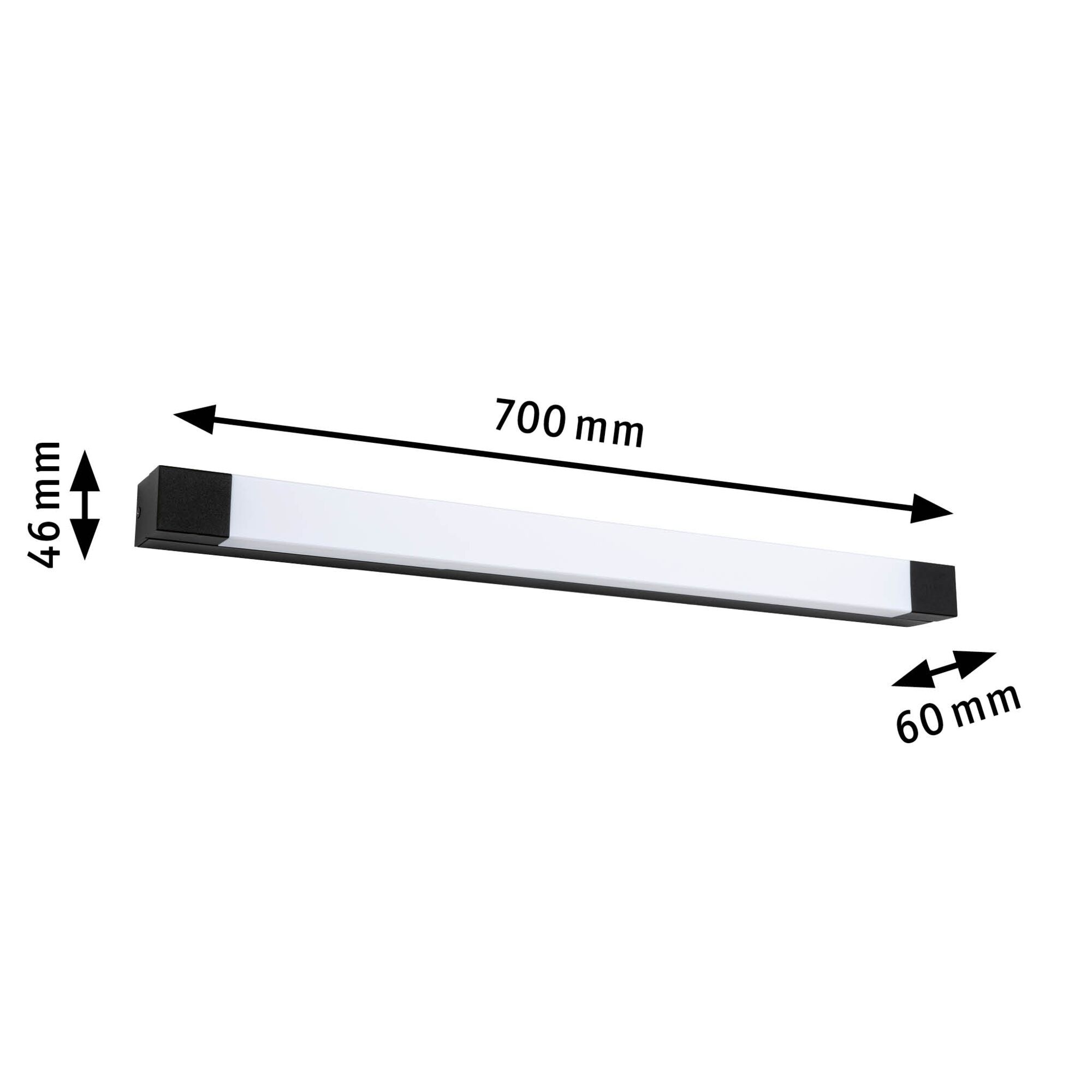 Schwarze LED-Wandleuchte mit weißem Diffusor, 700 mm lang, moderne Innenbeleuchtung