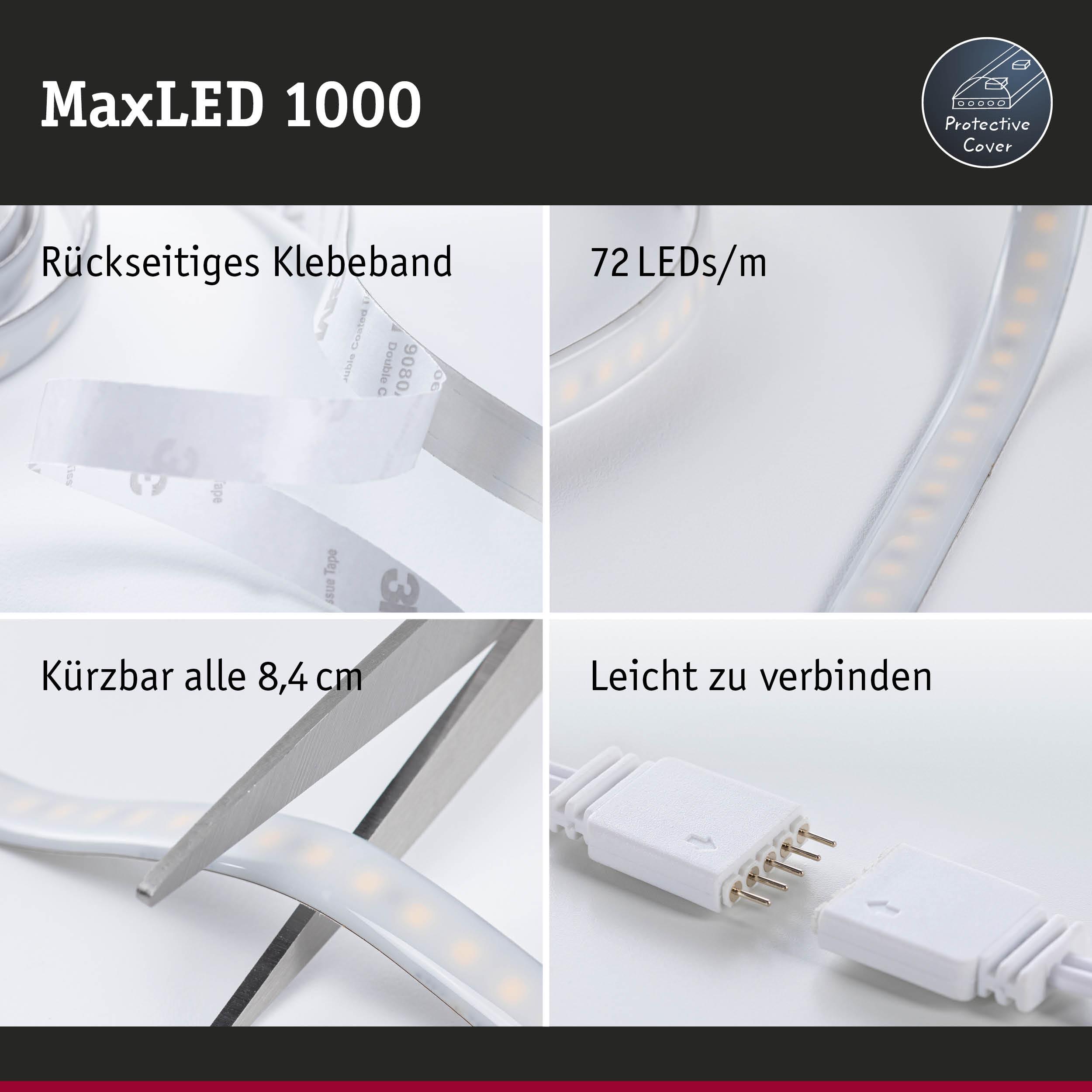 MaxLED 1000 LED-Lichtband mit rückseitigem Klebeband, 72 LEDs/m, schneidbar und einfach verbindbar