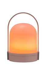 Modern portable LED table lamp with warm white light and white metal handle for ambient lighting