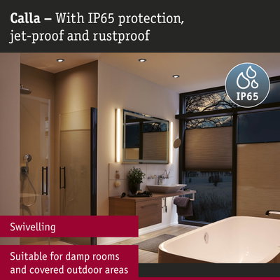 Modern bathroom featuring Calla LED ceiling light with IP65 protection, suitable for damp rooms