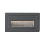 Rectangular black metal LED wall recessed light with silver louvered cover for indoor use