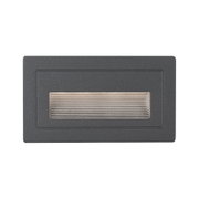 Rectangular black metal LED wall recessed light with silver louvered cover for indoor use