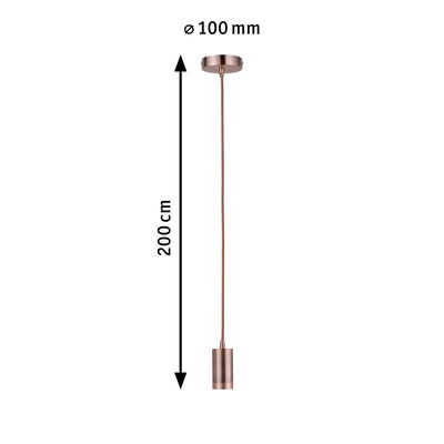 Copper-colored metal pendant light with 200 cm cord and 100 mm ceiling mount for living spaces