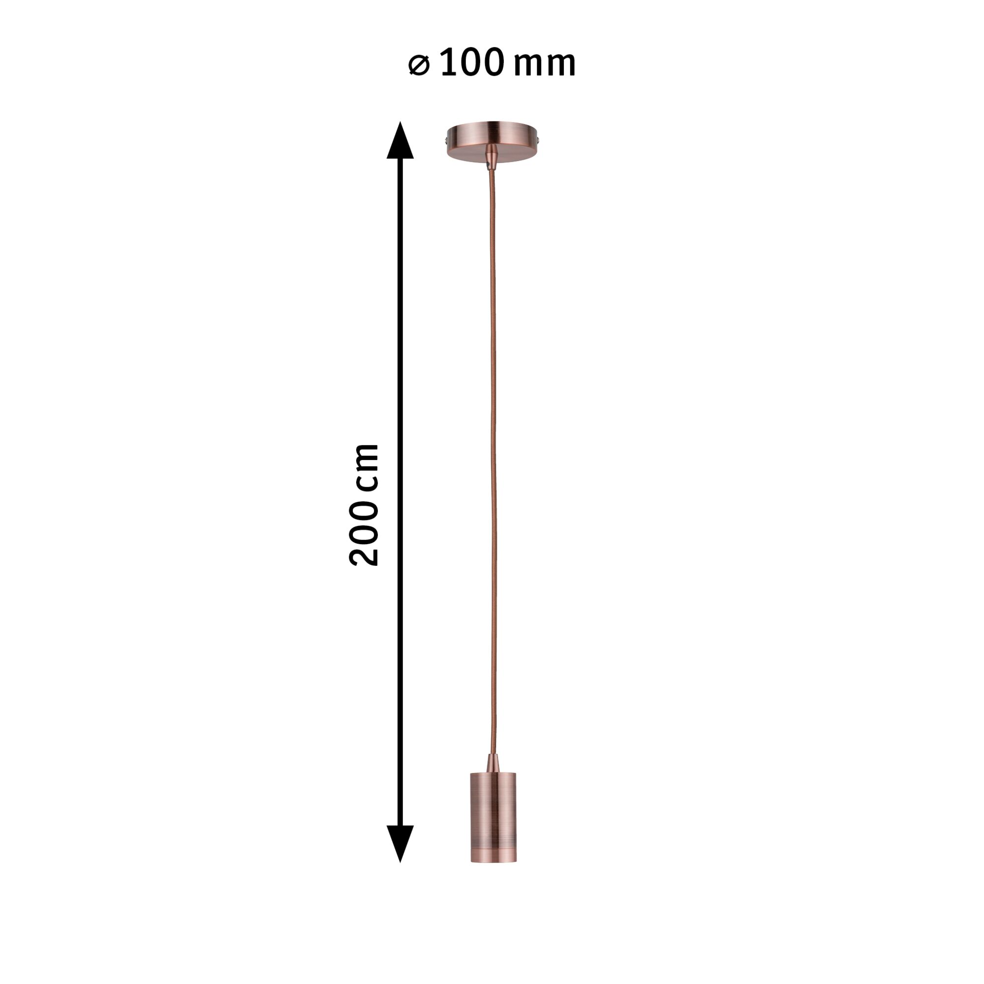 Suspension en métal couleur cuivre avec câble de 200 cm et fixation plafond de 100 mm pour intérieur