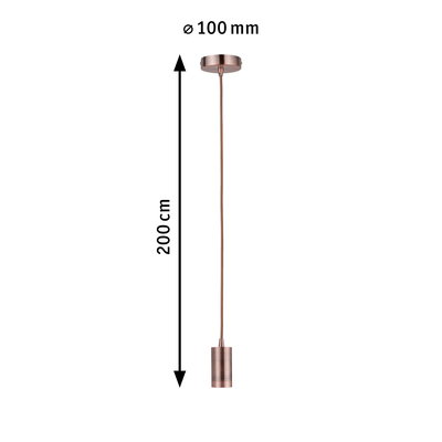 Copper-colored metal pendant light with 200 cm cord and 100 mm ceiling mount for living spaces