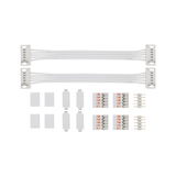 White LED connector cable set with plugs and clamps for flexible lighting installations
