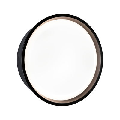 Round LED ceiling light with black metal frame and white diffuser for modern indoor lighting