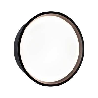 Round LED ceiling light with black metal frame and white diffuser for modern indoor lighting