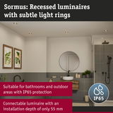 Sormus recessed luminaires with subtle light rings, IP65 rated, perfect for bathrooms and outdoor use