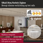 Moderne keuken met slimme URail Zigbee dimmer en schakelaar voor LED-spots en pendels