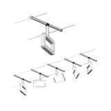 Projecteurs LED sur câble modernes en aluminium argenté avec éléments lumineux rectangulaires réglables pour intérieur