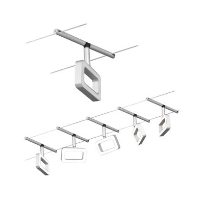 Projecteurs LED sur câble modernes en aluminium argenté avec éléments lumineux rectangulaires réglables pour intérieur