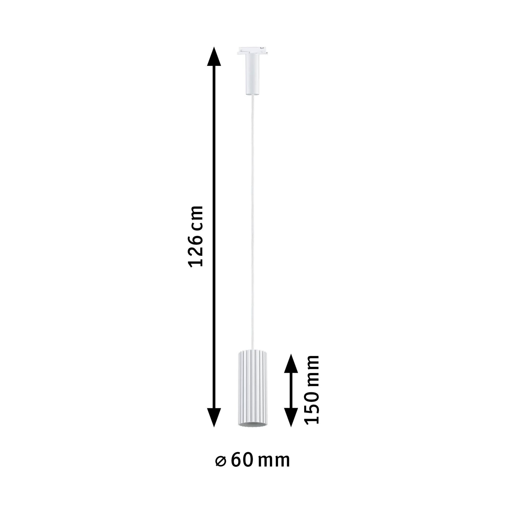 White LED pendant light 126 cm long with 60 mm diameter, modern ceiling lamp for home lighting