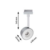Modern grey and white LED spotlight with 80 mm diameter and 145 mm height for track lighting