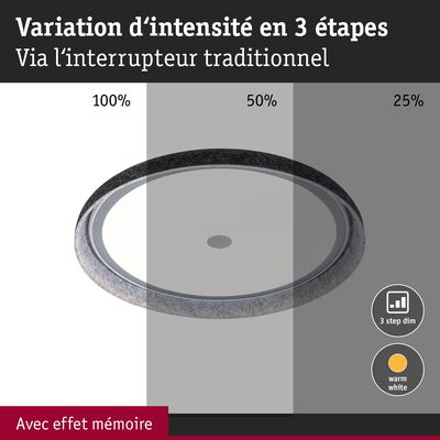 Plafonnier rond avec variation d'intensité en 3 étapes et lumière blanc chaud
