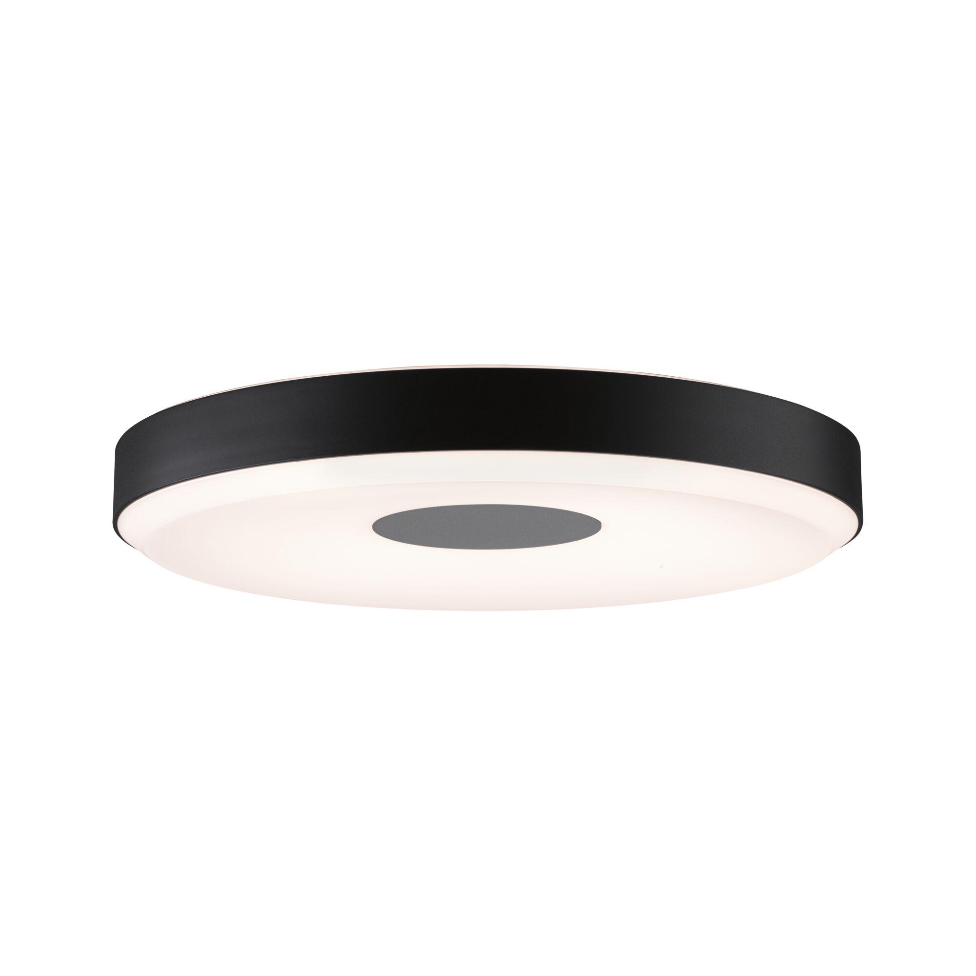 Plafonnier rond avec cadre métallique noir et diffuseur blanc, éclairage LED intérieur moderne