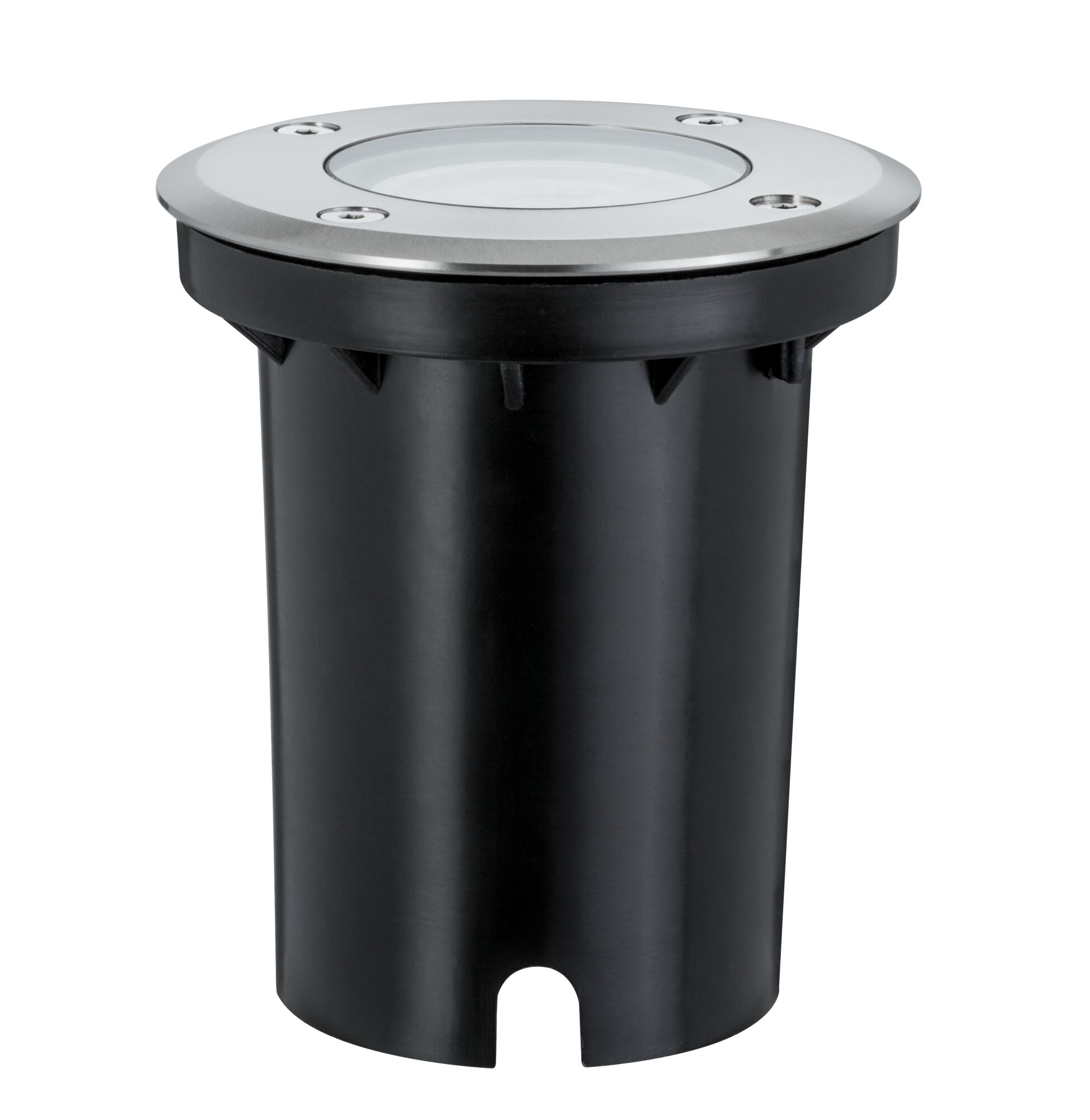 Round recessed floor spotlight with stainless steel and black plastic for outdoor lighting