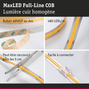 Bande LED MaxLED Full-Line COB avec 480 LEDs/m, revêtement en silicone jaune et dos adhésif 3M