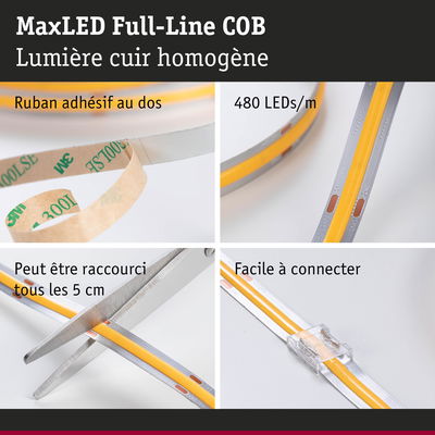 Bande LED MaxLED Full-Line COB 480 LEDs/m, ruban adhésif, coupable tous les 5 cm, facile à connecter