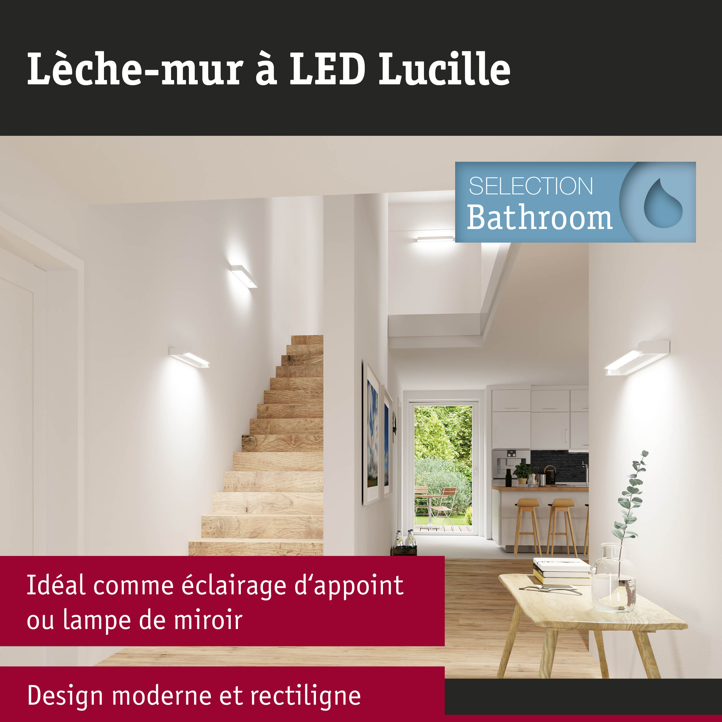 Applique murale LED blanche Lucille moderne pour éclairage de couloir au design rectiligne