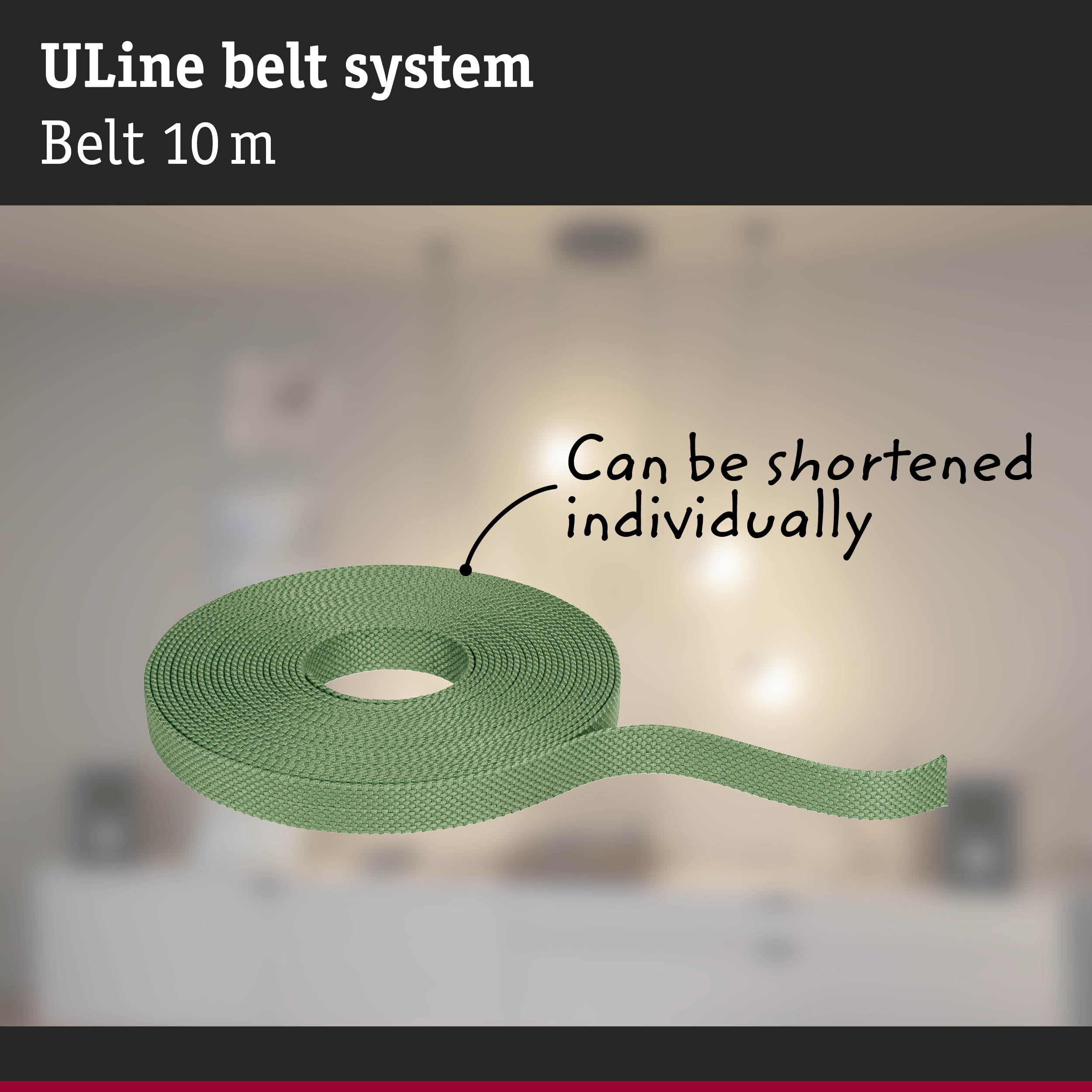 Green ULine textile belt, 10 meters long, can be shortened individually for versatile uses
