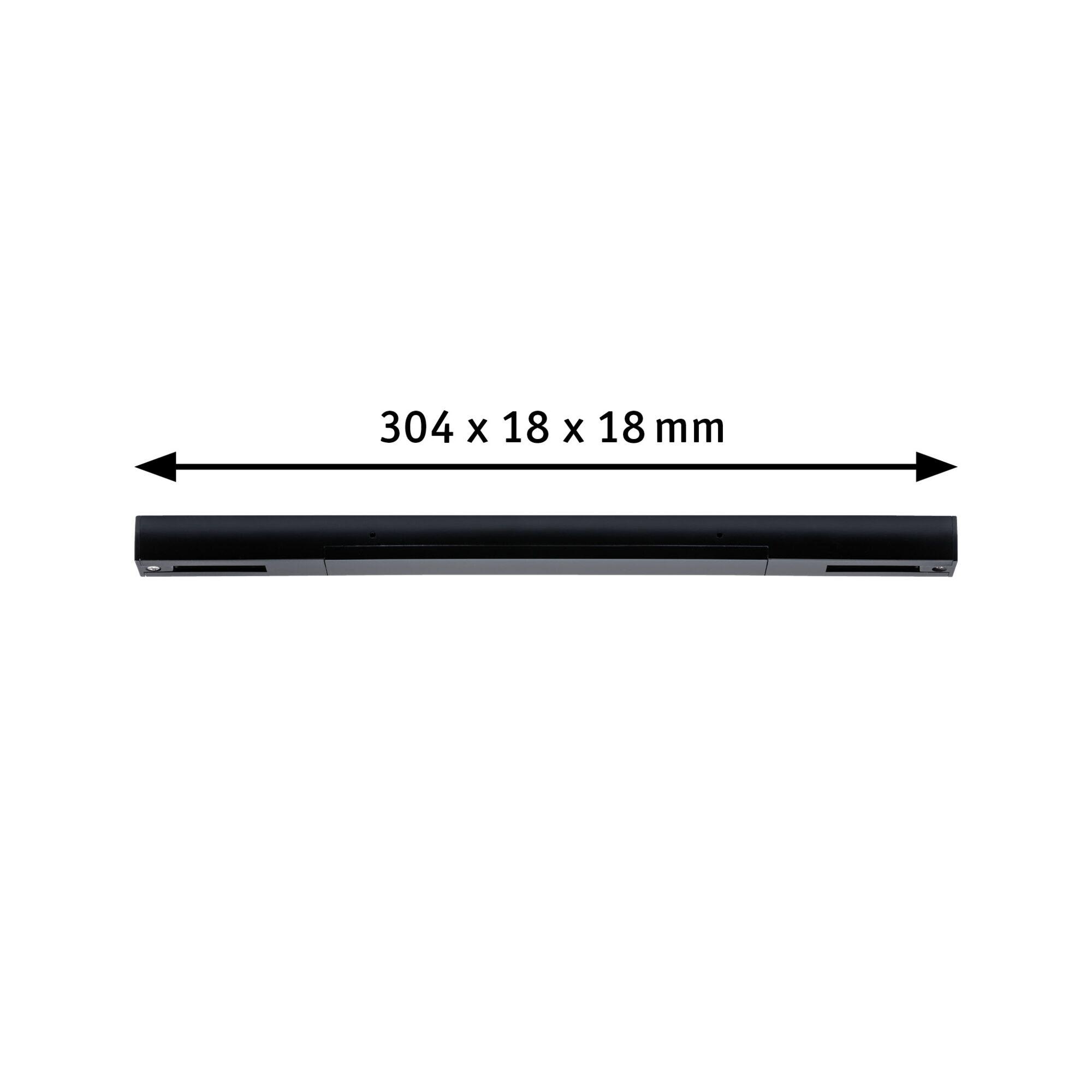 Schwarze LED-Leiste aus Metall mit Maßen 304 x 18 x 18 mm für moderne Beleuchtungslösungen