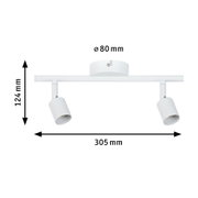 White metal ceiling spotlight with two adjustable lamps, size 305x124 mm, modern LED lighting fixture