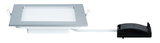 Rectangular silver aluminum LED recessed spotlight with white diffuser and black driver unit