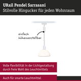 Weißer URail Pendel Sarrasani Deckenpendel mit höhenverstellbarem Stab und Glaslampenschirm