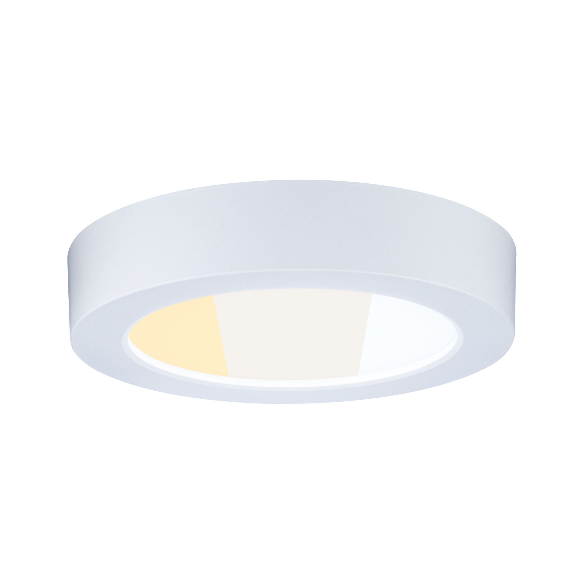 Round white LED ceiling light with warm and cool white light for modern indoor lighting