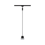 Schwarze Pendelleuchte aus Metall mit Chromring und weißem Diffusor, moderne LED-Hängeleuchte