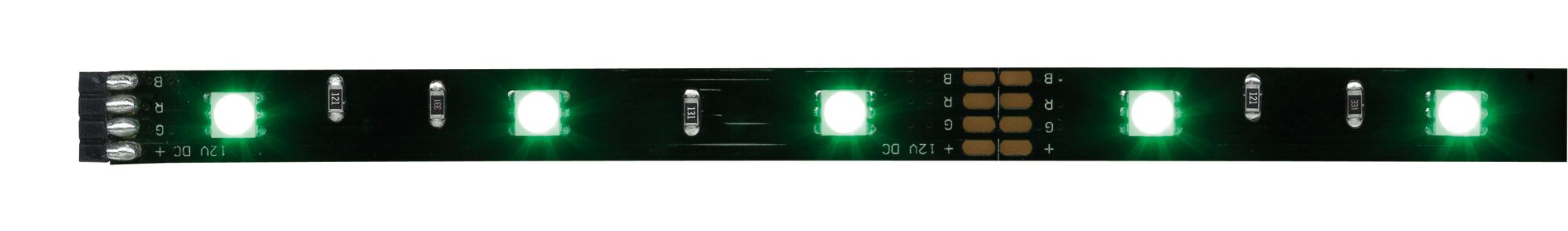 Schwarzes LED-Lichtband mit grünen LEDs und 12V DC Anschluss für flexible Beleuchtungslösungen