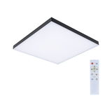 Quadratische LED-Deckenleuchte mit schwarzem Rahmen und Fernbedienung für dimmbares Licht