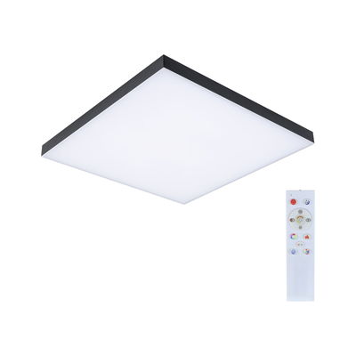 Square LED ceiling light with black frame and remote control for dimmable lighting