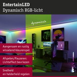 Dynamische RGB LED-verlichting in moderne gamekamer met wisselende kleuren en instelbare helderheid.