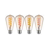 Four vintage LED bulbs with colored spiral filaments and E27 base for decorative lighting