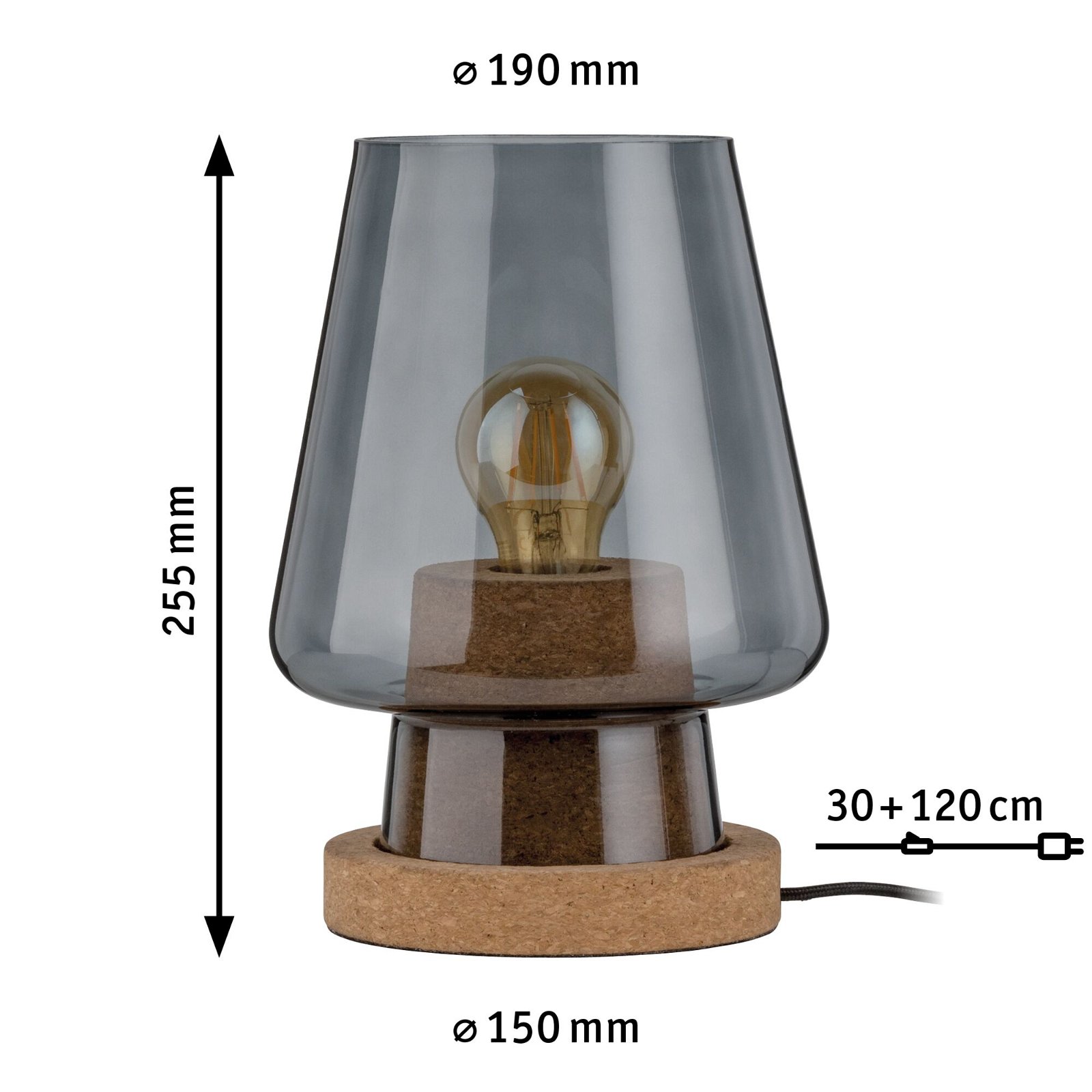 Neordic LED-tafellamp Iben E27 max. 20W Rookglas Glas/Kurk