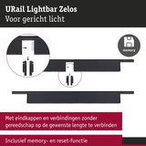 Zwarte URail Lightbar Zelos met eindkappen en verbindingen voor gericht licht met geheugenfunctie