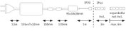 Technical drawing of power supply with cable lengths and IP20 and IP44 protection ratings