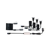 Black LED garden light set with cables and plugs for outdoor lighting and garden illumination