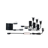 Black LED garden light set with cables and plugs for outdoor lighting and garden illumination