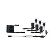 Black LED garden light set with cables and plugs for outdoor lighting and garden illumination