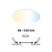 Round LED ceiling light with white frame and warm to cool white light for living spaces