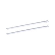 Zwei schlanke weiße LED-Leisten aus Aluminium für moderne Innenbeleuchtung und energiesparende Lichtlösung.