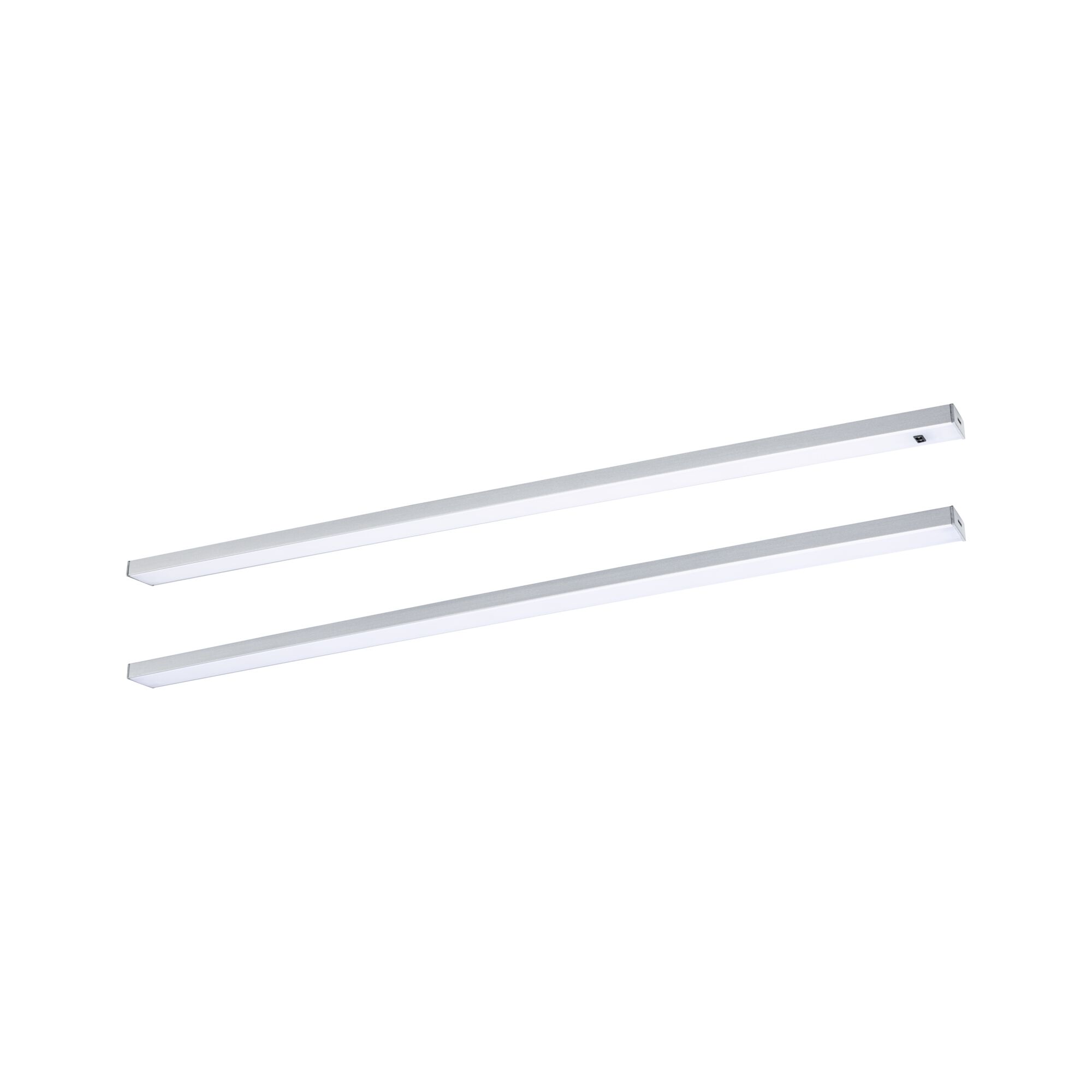 Zwei schlanke weiße LED-Leisten aus Aluminium für moderne Innenbeleuchtung und energiesparende Lichtlösung.