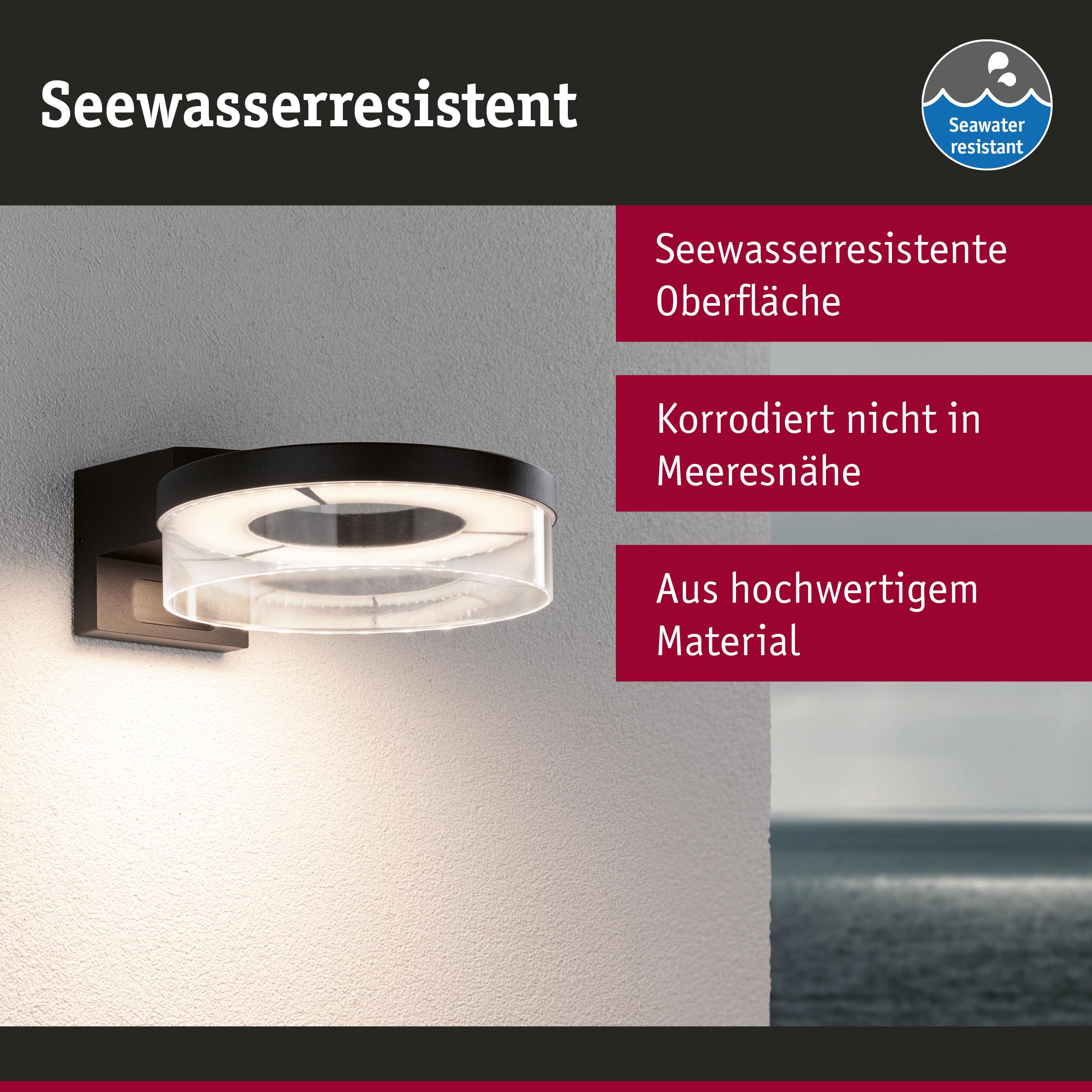 Seewasserresistente Außenwandleuchte mit schwarzem Metall und klarem Glas, korrosionsbeständig für Küstenbereiche